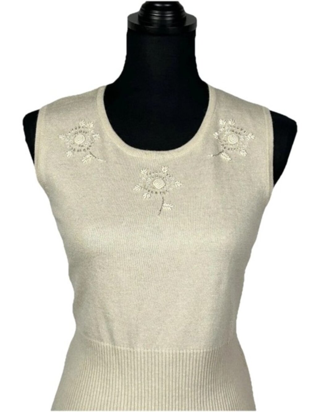 The Limited Cream Marled Beaded Tank Top Silk Cashmere Wool Whimsical Career L - Picture 2 of 10